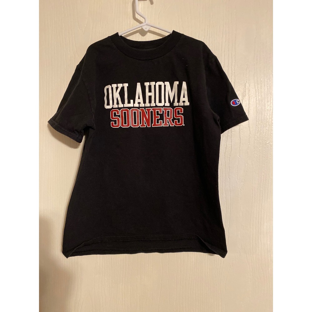Champion Oklahoma Sooners Kids Shirt Black Graphic Tee OU Logo Y Med 7-8 0516